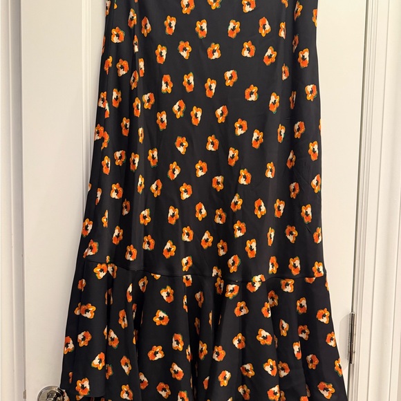Diane Von Furstenberg Black and Orange Tiered Trumpet Maxi Skirt